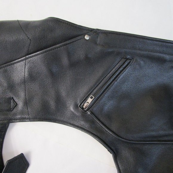 5X 5XL Black Leather Motorcycle Chaps Pants Mesh Lining - Picture 7 of 11